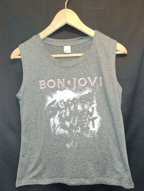 Bon Jovi SLIPPERY WHEN WET  Graphic Muscle Tank - Charcoal Grey Size Large